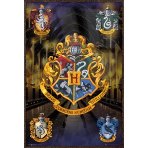 Harry Potter - Framed Movie Poster / Print (House Crests - Hogwarts, Gryffindor, Slytherin...) (Size: 24" x 36")   